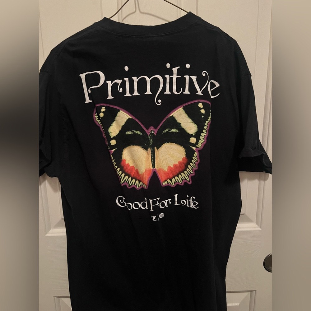 Primitive Black Tee with Vibrant Butterfly